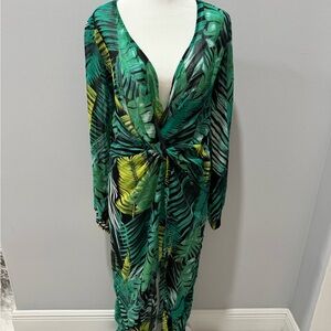 Leafy Green and Yellow Women's Swim Cover-Up